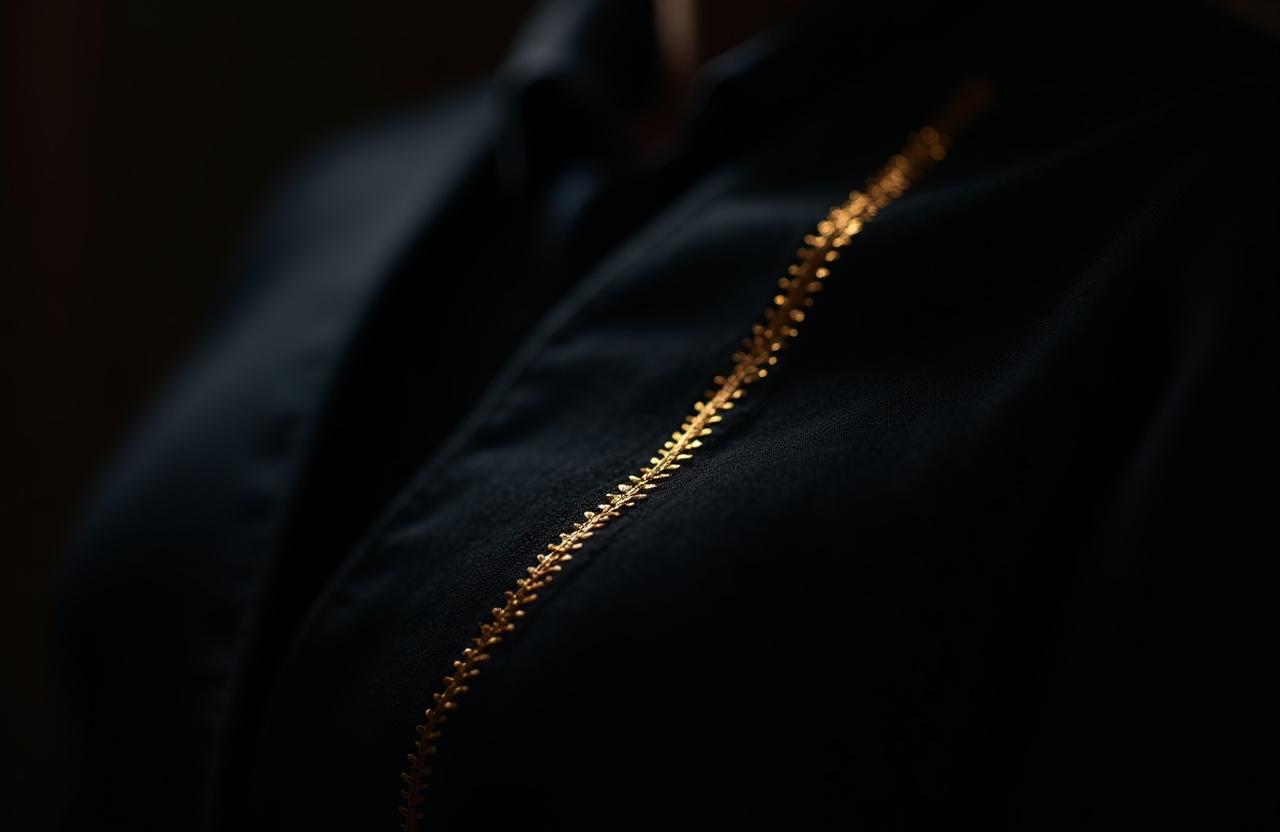 金色の糸で修復されたジャケットのクローズアップ
