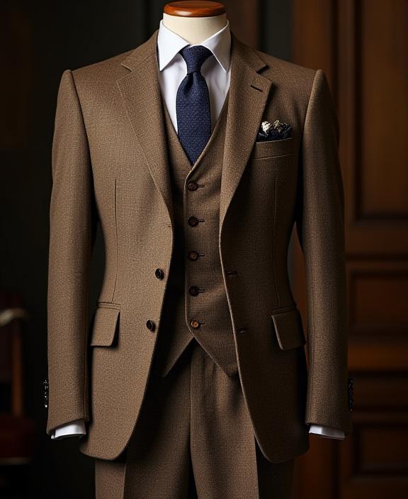 オーダーメイドのツイード製スリーピーススーツ
